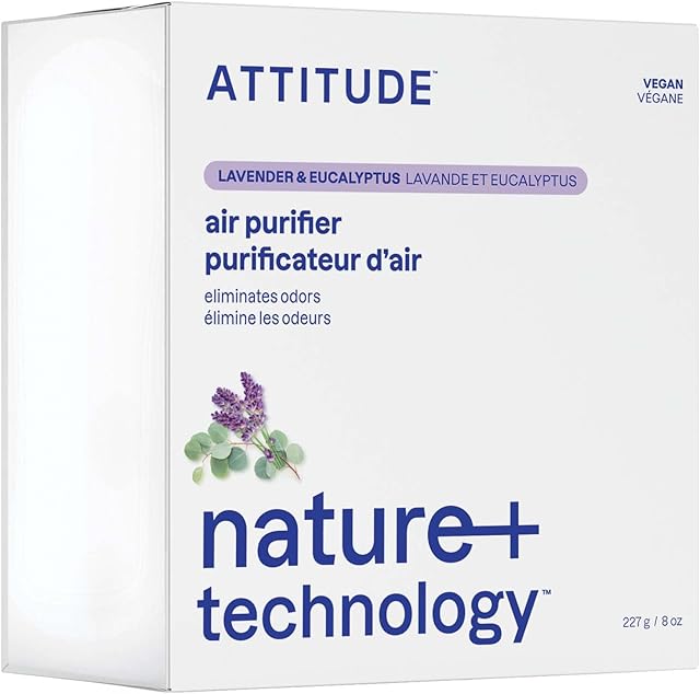 ATTITUDE Odor Eliminator with Activated Carbon, Plant-Based Air Purifier, Vegan, Lavender & Eucalyptus Scent, 8 Ounces