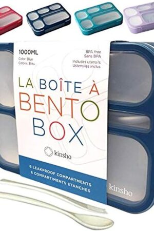 Bento Lunch Box Kids, Leakproof Lunch Containers for Boys Girls Adults with 6 Compartments - School, Daycare, Meal Planning Portion Control Container, BPA-Free Boxes, Utensils, Navy Blue