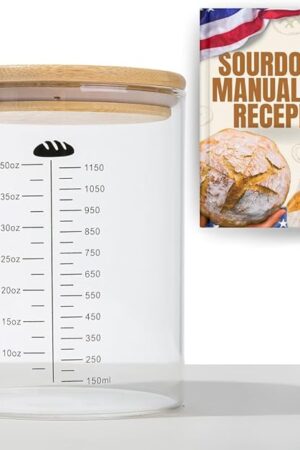 50oz Sourdough Starter Jar Glass with Recipes, Sourdough Starter Kit, Large Capacity Wide Mouth Glass Jar with lid, Sourdough Bread Baking Supplies