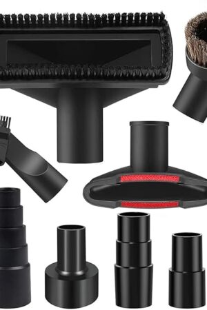 10PCS Universal Vacuum Attachments Kit Wet Dry Plastic Vacuum Hose Adapter 1-1/4" Vacuum Cleaners Accessories with Horse Hair Brush Flexible Crevice Tool Adapter for Shop Vac Accessories