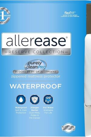 AllerEase Waterproof Mattress Protector Stain Protection Twin Size Allergen Barrier Hot Water Washable Machine Washable Durable Zippered Knit Mattress Cover Stretch Corners (White)