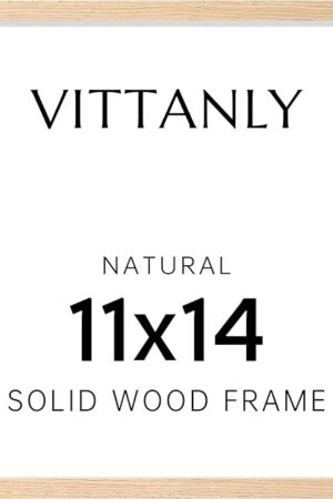 Vittanly 11x14 Picture Frame - Solid Natural Wood Frame with Shatterproof Plexiglass, Includes 8x10 Mat, Wall Hanging for Photos, Art, Home & Office Decor (1 Pack)