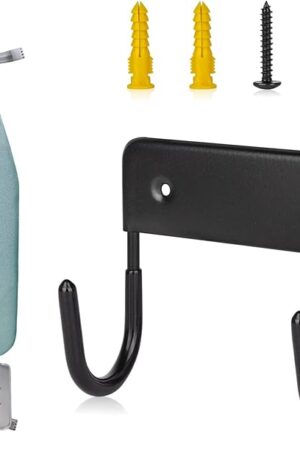 BiJun Ironing Board Holder Wall Mount, Ironing Board Hanger with 5 Inch Length, Iron Board Hook Wall Mount for Laundry Rooms (Black)