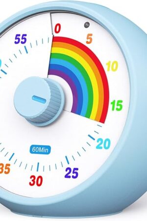 Visual Timer for Kids, 60-Minute Countdown for Classroom Office Kitchen, Desk Timer Kids Time Management Tools with Silent Operation, Pomodoro Timer Rainbow Pattern(Blue)