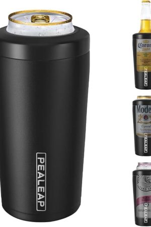 4 in 1 Insulated Slim Can Cooler for 12 OZ Cans and Beer Bottle - Keep 8 Hours Cold, Easy to Hold - Stainless Steel Can Holder, Double Walled Can Insulator for Hard Seltzer and Etc.