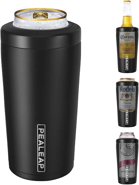 4 in 1 Insulated Slim Can Cooler for 12 OZ Cans and Beer Bottle - Keep 8 Hours Cold, Easy to Hold - Stainless Steel Can Holder, Double Walled Can Insulator for Hard Seltzer and Etc.