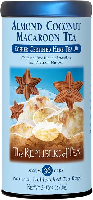 The Republic of Tea Almond Coconut Macaroon Red Rooibos Herbal Tea | 36 Tea Bag Tin