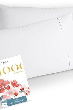 Carressa Linen Co. Pillow Cases King Size Set of 2-1000 Thread Count 100% Egyptian Cotton Pillow Cases King Size, Silky Soft, Sateen Weave Luxury Hotel Bed Pillow Covers for Sleeping - White