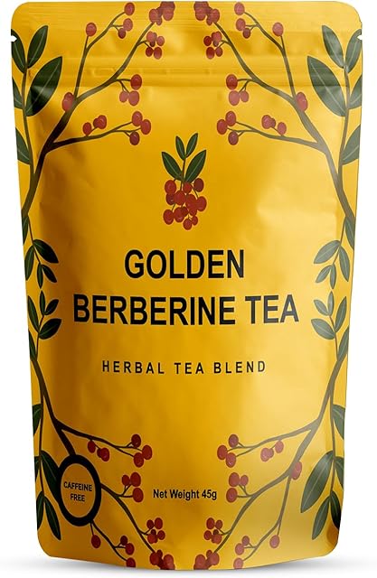 Berberine Tea 45g Natural Organic Caffeine-Free Blend Non-GMO Herbal in Plastic-Free Stand Alone Pouch Delicious Antioxidant for Immune Support