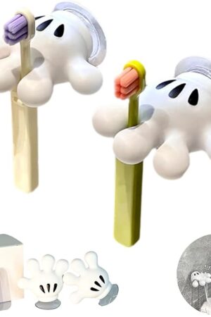 Cute Hanging Toothbrush Holder, Hand Wall Hanging Utility Suction Hooks with StickyPads, Multi-Function Mouse Bathroom Decor, Shower Holder (2)