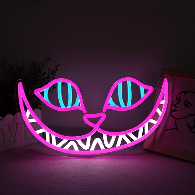 Cheshire Cat Neon Signs Alice in Wonderland Neon Light for Wall Art Decor, Smile Cat LED Lights for Dimmable LED Lights for Bedroom Man Cave Party Bar Background Decoration Birthday Gifts