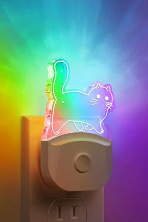 DORESshop Cat Night Light [2 Pack], Kids Night Light with 8-Color RGB, Plug in, Dusk-to-Dawn Sensor, Rainbow LED Baby Night Light for Bathroom, Cute Room Decor,Boys Girls Gift