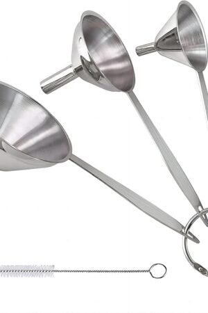 3 in 1 Metal Funnels for Filling Bottles Stainless Steel Small Kitchen Funnel Set for Transferring Essential Oils Liquid Fluid Spice Dry Ingredients Powder, Durable and Dishwash Safe