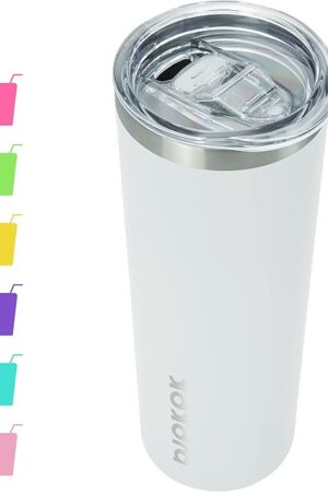 BJPKPK Skinny Tumbler with Lid 20 oz Stainless Steel Vacuum Insulated Double Wall Travel Coffee Water Tumblers Cup,White