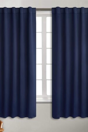 BGment Rod Pocket and Back Tab Blackout Curtains for Bedroom - Thermal Insulated Room Darkening Curtains for Living Room, 42x63 inch, 2 Window Curtain Panels, Navy Blue