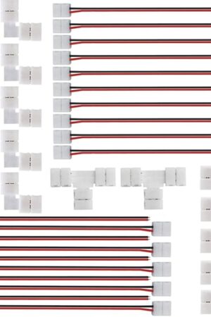 2Pin 8mm LED Strip Connector Kit Include L Shape 2 Pin Right Angle Corner Connector, T Shape Connector, Solderless Gapless Connector, Strip to Strip Jumper Wires for 2Pin 8mm 3528/2835 LED Strip