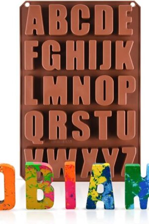26 Cavities Large Letter Molds Silicone Alphabet Mold for Crayon, Resin, Chocolate, Candy, Wax, Cake Baking Decor (1)