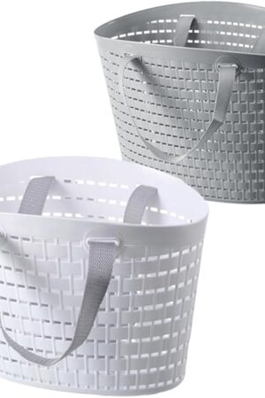 2pcs Plastic Laundry Baskets, Portable Shower Storage Organizer, Dirty Clothes Basket for Laundry Dorm Room Ventilated Design