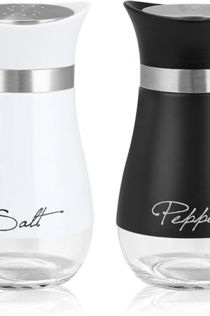 Accmor Salt and Pepper Shakers Set, 4 oz Stainless Steel Salt Pepper Shaker Containers with Glass Bottom for Kitchen Cooking, BBQ, Bar, Table, RV, Camp