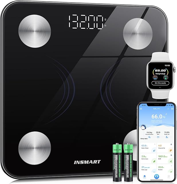 INSMART Smart Scale for Body Weight, Accurate Digital Bathroom Weight Scales, Bluetooth Body Fat Scale with BMI Muscle Mass, 17 Body Composition, Health Monitor Analyzer with APP Sync, 400 lbs