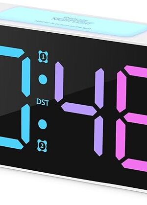 Cadmos Super Loud Alarm Clock for Heavy Sleepers Adults,Digital Clock with 7 Color NightLight,Adjustable Volume,USB Charger,Small Clocks for Bedrooms,Ok to Wake Up for Kids,Teens (White+RGB)