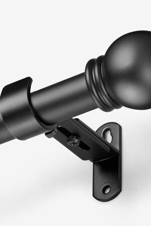 Curtain Rods for Windows 16 to 48 Inches, Curtain Rod Max Adjustable Length of 60 IN, 1" Diameter Drapery Rods Round Finials, Black, Pack of 1