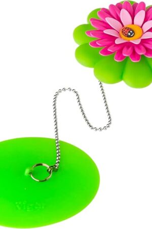 Vigar Flower Power Bathtub Drain Stopper, Tub Stopper with Chain and Daisy-shaped Floaty, 4-1/10 Inches, Perfect Bathroom Accessories, Pink, Green
