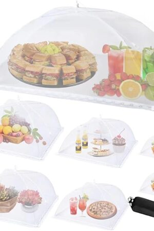 7Pack Various Size (40x24*1,17x17*2,14x14*2,12x12*2) Pop-up Food Tents Food Covers for Outside Mesh to Keep Bugs away,Reusable Collapsible Food Nets for Picnic Party BBQ Wedding Fruit