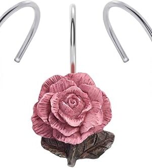 AGPTEK Shower Curtain Hooks, 12 PCS Anti Rust Decorative Vintage Resin Rose Hooks for Bathroom,Baby Room, Bedroom, Living Room