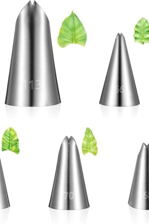 5pcs Leaf Piping Tips, Cake Decorating Tube Tips Set Leaf Shape Piping Tip for Cupcakes Stainless Steel Icing Nozzles for Pastry Fondant DIy Baking Tools Flower Nails Cake Decorating Tools