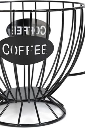 Coffee Pod Holder,Large K-Cup & Nespresso Capsule Organizer, Coffee Capsule Basket, Metal Coffee Bar Organizer for Kitchen Dinning Room Office Home Cafe Hotel (Black-Tea Cup )