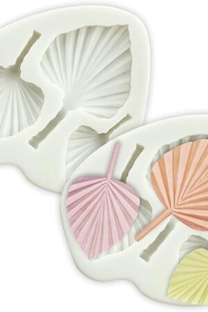 2PCS Leaf Silicone Molds, Fan Palm Leaf Fondant Clay Molds, 3D Palm Leaf Shape Chocolate Candy Molds for Cake Decoration Boho Treat Candy Chocolate Crafts Making