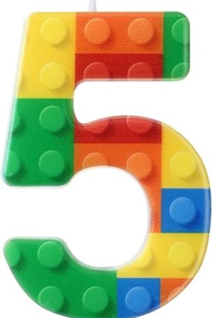 Building Block Number 0-9 Birthday Cake Candle Numeral Birthday Sparkler Candles for Building Block Cake Topper for Party Decorations Supplies(Number 5)