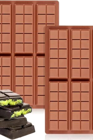 Chocolate Bar Molds Deep Silicone Break-Apart Chocolate Nonstick Protein and Energy Thick Candy Bar Mold Wax Melt Mold 2 Pack (10 Snap)