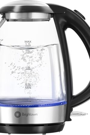 Brightown Electric Glass Kettle for Tea and Coffee, BPA-Free, Fast Boiling, Auto Shut-Off, 1.7 L, 1500W