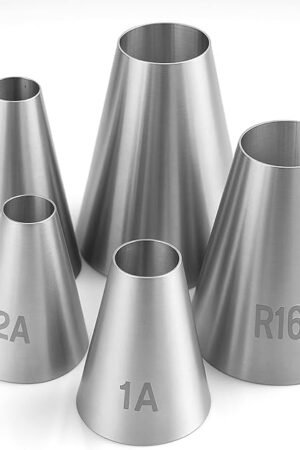 5PCS Large Piping Tips for Cake Decorating Round Hole Piping Tips Set Cupcake Frosting Nozzles Stainless Steel Professional Baking Decoration Tools for Cake Cookies Pastry Fondant Cream Bag Filler