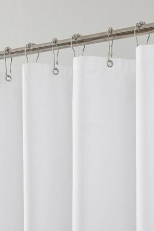Water-Repellent Fabric Shower Curtain Liner - Hotel Quality Machine Washable, 3 Heavy-Duty Magnets with Rustproof Grommets & Weighted Hem, Standard Size 72x72in White
