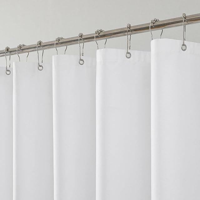 Water-Repellent Fabric Shower Curtain Liner - Hotel Quality Machine Washable, 3 Heavy-Duty Magnets with Rustproof Grommets & Weighted Hem, Standard Size 72x72in White