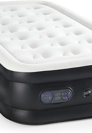 Air Mattress with Built in Pump - Luxury Double High Inflatable Bed for Home, Travel & Camping, Navy/White, Twin, 18" High