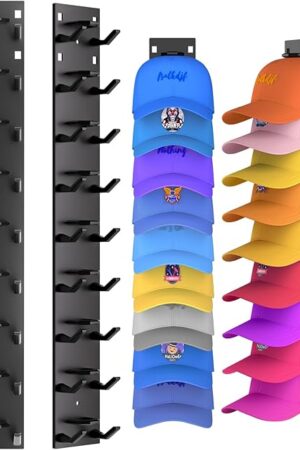2 Pack Hat Organizer for Baseball Caps, Strong Adhesive Hat Rack for Wall, Multilayer Hat Storage Display Holder, Wall Mounted Hat Hooks Hold up to 18 Hats for Closet Door and Bedroom (Black)