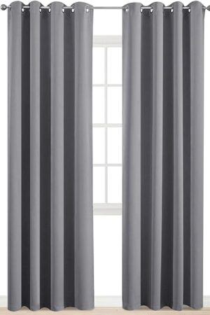 Yakamok Room Darkening Gray Blackout Curtains, Light Blocking Thermal Insulated Grommet Drapes for Bedroom Living Room, 52W x 84L, Grey Curtains, 2 Panels, 2 Tie Backs Included
