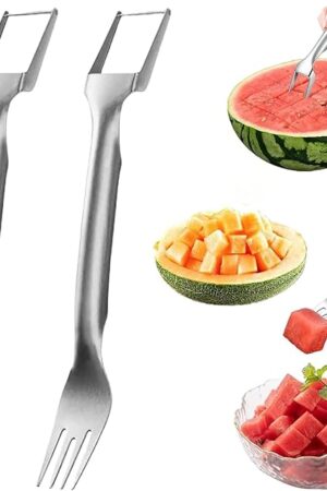 2-in-1 Stainless Steel Fruit Cutter, 2024 New Upgrade Dual Head Watermelon Fork Slicer Cutter Tool, Summer Watermelon Fruit Cutting Home Kitchen Gadgets (2Pcs)