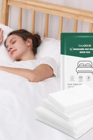 Disposable Bed Sheet for Travel, Disposable Sheets Queen Size with Quilt Cover and Pillowcase,Travel Sheet for Hotel Travel Essentials for Cruise,Camping,SPA