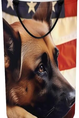 American Flag Dog German Shepherd Large Laundry Basket Laundry Hamper Bag Washing Bin Clothes Bag Collapsible Tall With Handles Travel Bathroom College