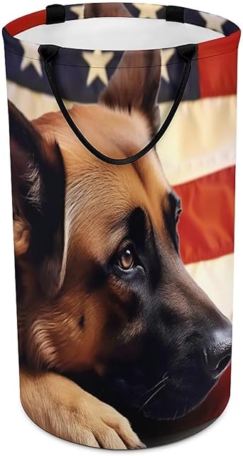 American Flag Dog German Shepherd Large Laundry Basket Laundry Hamper Bag Washing Bin Clothes Bag Collapsible Tall With Handles Travel Bathroom College
