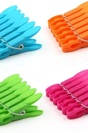 Colorful Plastic Clothespins, Heavy Duty Laundry Clothes Pins Clips with Springs, Air-Drying Clothing Pin Set(24 Pack)