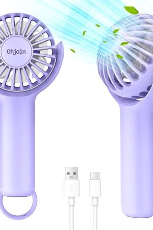 2 IN 1 Portable Mini Handheld Fan with Keychain Stand, Personal Powerful Cooling Fan, Small Battery Operated Table Fan, Quiet Hand Fan, USB Rechargeable, Birthday Gifts for Women Mom (Purple)