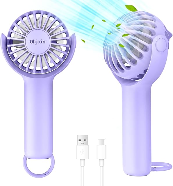 2 IN 1 Portable Mini Handheld Fan with Keychain Stand, Personal Powerful Cooling Fan, Small Battery Operated Table Fan, Quiet Hand Fan, USB Rechargeable, Birthday Gifts for Women Mom (Purple)