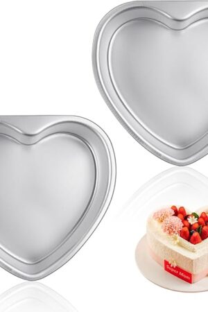 2 Pack Heart Shaped Cake Pans,10 Inch Aluminum Heart Cake Mold,Heat-Resistant Baking Moulding Pans Fixed Bottom Heart Chocolate Mold for Valentine Day Wedding Birthday Party, Silver
