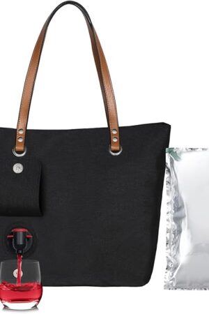 Wine Tote Bag, Beach Cooler for Travel Gift, Leakproof Insulated Purse Carrier with Hidden Spout Compartments, Holds 2 Bottles for Picnic, BYOB Restaurant, Party, Dinner